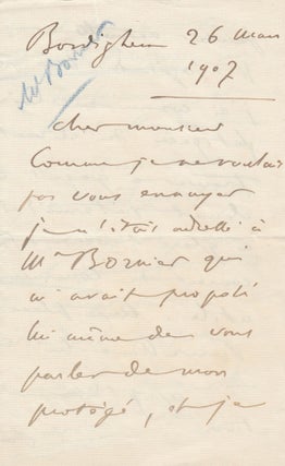 Item #51998 [LETTER OF RECOMMENDATION BY THE COMPOSER] ALS by Camille Saint-Saëns, dated March...