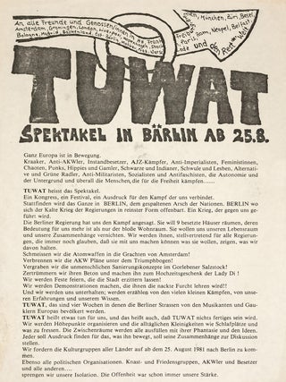 Item #54213 [BERLIN &ndash; LEFT-ALTERNATIVE SCENE] Tuwat: Spektakel in B&auml;rlin ab 25.8. Leaflet for...