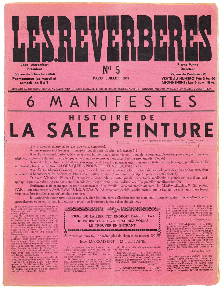 Item #54267 [NEO-DADAISM AND SURREALISM] Les R&eacute;verb&egrave;res. Nos. 1 to 5 (all published), with other related ephemera inserted, including a scarce folded broadside announcing one of the group's events. Michel Tapi&eacute;.