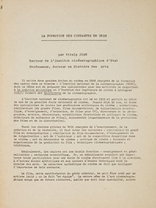 [SOURCE ON TRAINING AT TARKOVSKY'S MOSCOW FILM SCHOOL] La formation des cineastes en URSS [The training of filmmakers in the USSR].