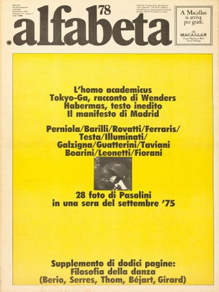 [IMPORTANT FORUM OF ITALIAN POSTMODERNISM AND NEO-AVANT-GARDE] Alfabeta: mensile di informazione culturale [Alphabet: a monthly of cultural information]. Nos. 1&ndash;114 in 105 issues (all published).