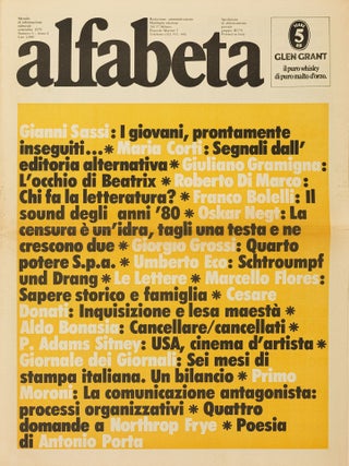 [IMPORTANT FORUM OF ITALIAN POSTMODERNISM AND NEO-AVANT-GARDE] Alfabeta: mensile di informazione culturale [Alphabet: a monthly of cultural information]. Nos. 1&ndash;114 in 105 issues (all published).