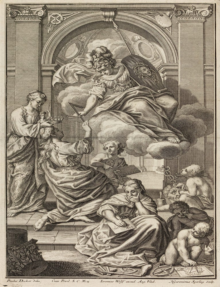 Item #55147 [THE "MOST COMPREHENSIVE CONCEPT OF ARCHITECTURAL THEORY IN THE GERMAN-LANGUAGE SPHERE"] Der auserle&szlig;neste und nach den Regeln der antiquen Bau-Kunst sowohl, als nach dem heutigen Gusto verneuerte Goldmann, als der rechtschaffenste Bau-Meister, oder die gantze Civil-Bau-Kunst, in unterschiedlichen vollst&auml;ndigen Anweisungen (...) abgehandelt [The most elaborate and according to the rules of the ancient art of building as well as according to today's taste renewed Goldmann, as the most righteous building master, or the whole civil architecture art, treated in different complete instructions (...)]. 16 parts and 5 (of 6) supplements, together 21 parts in 4 volumes. Leonhard Christoph Sturm.