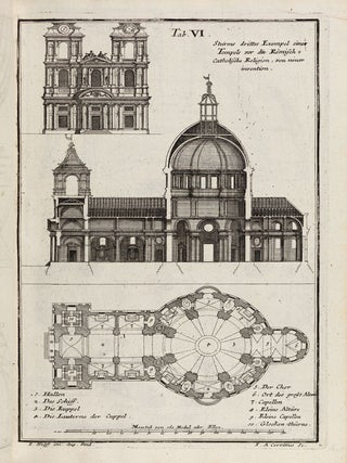 [THE "MOST COMPREHENSIVE CONCEPT OF ARCHITECTURAL THEORY IN THE GERMAN-LANGUAGE SPHERE"] Der auserle&szlig;neste und nach den Regeln der antiquen Bau-Kunst sowohl, als nach dem heutigen Gusto verneuerte Goldmann, als der rechtschaffenste Bau-Meister, oder die gantze Civil-Bau-Kunst, in unterschiedlichen vollst&auml;ndigen Anweisungen (...) abgehandelt [The most elaborate and according to the rules of the ancient art of building as well as according to today's taste renewed Goldmann, as the most righteous building master, or the whole civil architecture art, treated in different complete instructions (...)]. 16 parts and 5 (of 6) supplements, together 21 parts in 4 volumes.