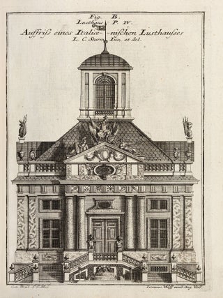 [THE "MOST COMPREHENSIVE CONCEPT OF ARCHITECTURAL THEORY IN THE GERMAN-LANGUAGE SPHERE"] Der auserle&szlig;neste und nach den Regeln der antiquen Bau-Kunst sowohl, als nach dem heutigen Gusto verneuerte Goldmann, als der rechtschaffenste Bau-Meister, oder die gantze Civil-Bau-Kunst, in unterschiedlichen vollst&auml;ndigen Anweisungen (...) abgehandelt [The most elaborate and according to the rules of the ancient art of building as well as according to today's taste renewed Goldmann, as the most righteous building master, or the whole civil architecture art, treated in different complete instructions (...)]. 16 parts and 5 (of 6) supplements, together 21 parts in 4 volumes.