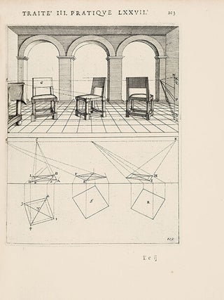 [FOUNDATIONS OF VIRTUAL REALITY &ndash; BEGINNING OF THE PARISIAN &lsquo;PERSPECTIVE WAR&rsquo; &ndash; THE MACCLESFIELD COPY] La perspective pratique: n&eacute;cessaire &agrave; tous peintres, graveurs, sculpteurs, architectes, orf&egrave;vres, brodeurs, tapissiers, et autres qui se meslent de desseigner [Practical perspective: necessary for all painters, engravers, sculptors, architects, goldsmiths, embroiderers, upholsterers, and others who engage in drawing]. Three volumes (all published). &ndash; BOUND WITH: Three related pamphlets of the Parisian 'Perspective War' (see below).