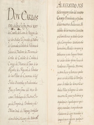 [SPAIN &ndash; CASTILE &ndash; ROYAL PATENT OF HEREDITARY NOBILITY] Royal Executory Letter of Hidalgu&iacute;a de Sangre (Spanish royal patent of hereditary nobility), in favor of Don Juan Ray&oacute;n and various other members of the Ray&oacute;n family from Torrijos (Toledo) and other settlements throughout Spain.
