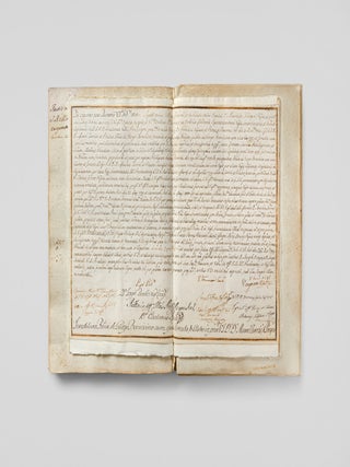 [SICILY &ndash; THE BOURBON MONARCHY ALIENATES ECCLESIASTICAL PROPERTY &ndash; LATE ANCIEN-REGIME SOCIAL MOBILITY] Bound volume of manuscripts documenting the alienation of ecclesiastical lands in the territory of Gorgo and Bonvicino by King Ferdinand III of Sicily, and the subsequent investiture documents for the purchaser, Mauro Turrisi et Piraino, the Baron of Gorgo and Bonvicino.