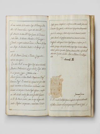 [SICILY &ndash; THE BOURBON MONARCHY ALIENATES ECCLESIASTICAL PROPERTY &ndash; LATE ANCIEN-REGIME SOCIAL MOBILITY] Bound volume of manuscripts documenting the alienation of ecclesiastical lands in the territory of Gorgo and Bonvicino by King Ferdinand III of Sicily, and the subsequent investiture documents for the purchaser, Mauro Turrisi et Piraino, the Baron of Gorgo and Bonvicino.