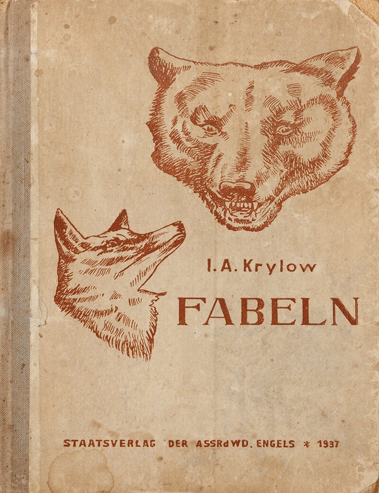 Item #55732 [SOVIET CHILDREN&rsquo;S PUBLISHING IN MINORITY LANGUAGE &ndash; DEPORTATION OF GERMANS IN WWII] Krylow, I. A. Fabeln [Fables by I. A. Krylov]. author Krylov, F. L&ouml;we, van Andreevich.