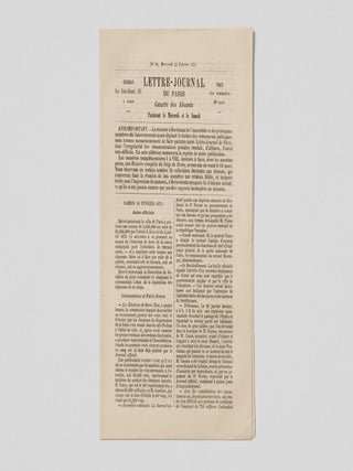 [SENT BY BALLOONS FROM BESIEGED PARIS] Lettre-journal de Paris: gazette des absents [Letter-newspaper of Paris: gazette of absentees], nos. 3&ndash;18, 20&ndash;32, 34&ndash;35, 37&ndash;40 (of 40), and supplement leaves relating to nos. 4, 13, 14, 20. In 35 issues.