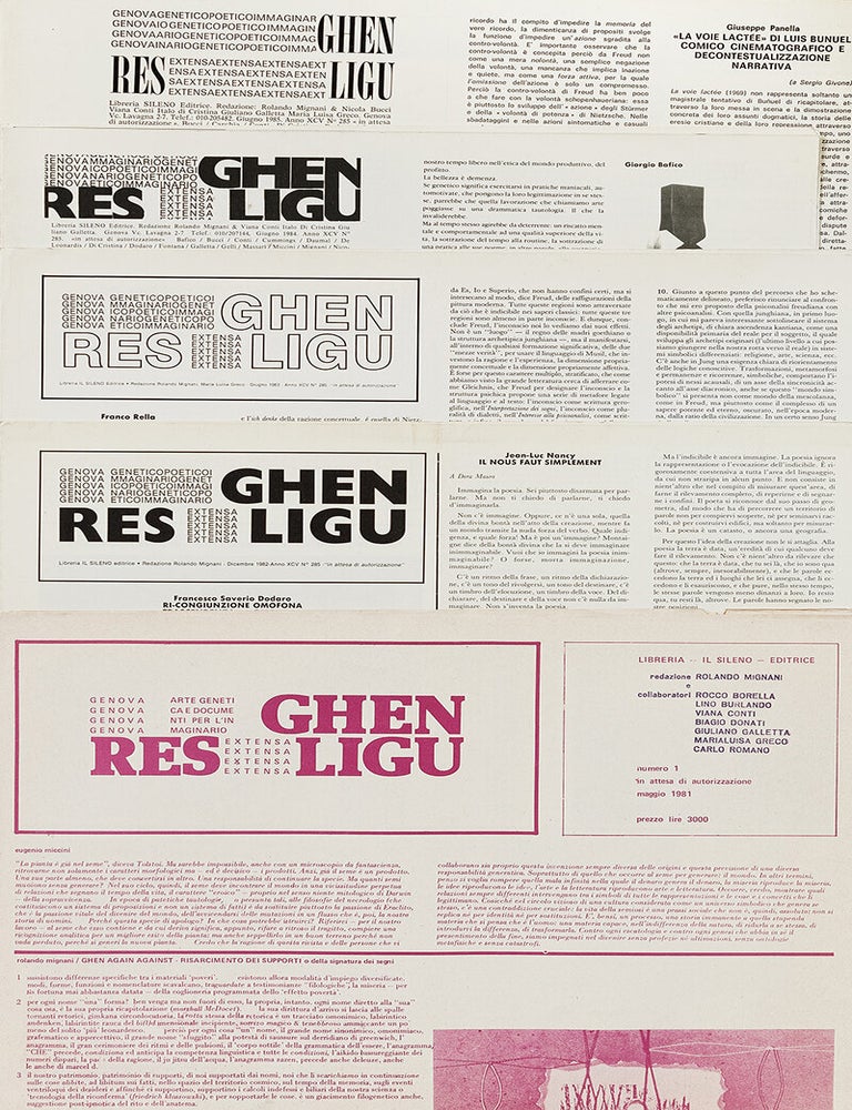 Item #55815 [AVANT-GARDE FROM THE UTERUS] Ghen res extensa ligu: arte genetica e documenti per l'immaginario [Genetic art and documents for the imagination]. Nos. 1&ndash;[5] (all published). Rolando Mignani.