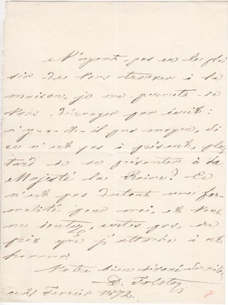 Item #P003414 Two ALS by Count Dmitri Andreevich Tolstoy (1823–1889), a Russian politician who...