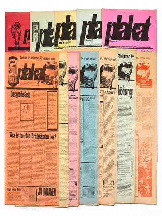 [THE OPPOSITION WORKERS' UNION AT DAIMLER-BENZ AFTER 1968: AN EXTREMELY RARE SOURCE OF GERMAN INDUSTRIAL AND WORKERS' HISTORY] Plakat: F&uuml;r die Besch&auml;ftigten der Daimler Benz AG, geschrieben und hergestellt von Kollegen des Werkes Untert&uuml;rkheim u. Sindelfingen [Poster: For the employees of Daimler Benz AG, written and produced by colleagues at the Untert&uuml;rkheim and Sindelfingen plants]. 21 large-format leaflets (posters), see list below. &ndash; Plakat: Herausgegeben von der Stuttgarter Pojektgruppe Presse & Information in der APO [Poster: Edited by the Stuttgart Press & Information Project Group in the APO], nos. 2,3, 9, and no. Juli 1969. &ndash; Plakat: F&uuml;r die Hochschule [Poster: For the university], nos. 1 and 2. &ndash; WITH: Supplement.